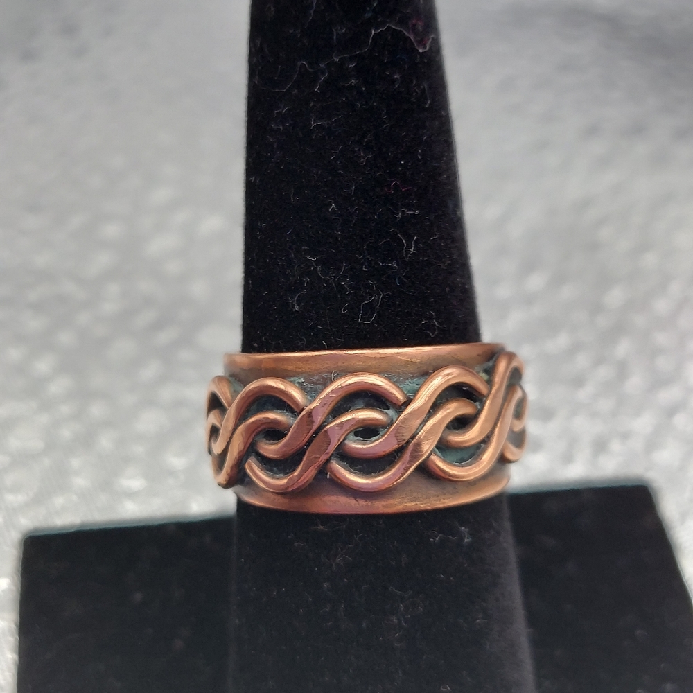 Vintage Solid Copper Braided Overlay Ring Adjusta… - image 2